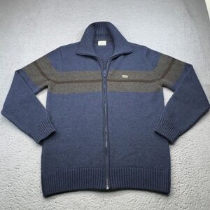 Lacoste Sweater Mens Large 5 Blue Full Zip Wool Blend Knit Cardigan Casual Croc